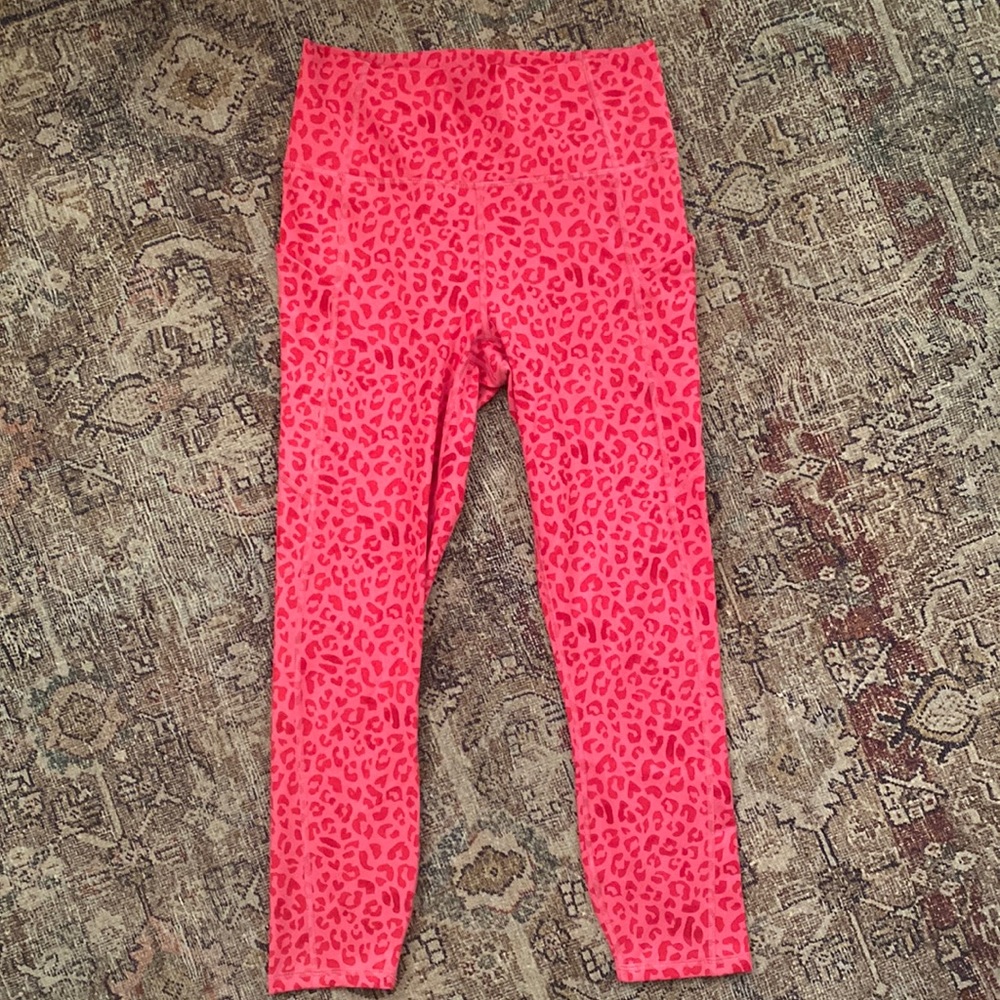 fabletics pink and red cheetah leggings